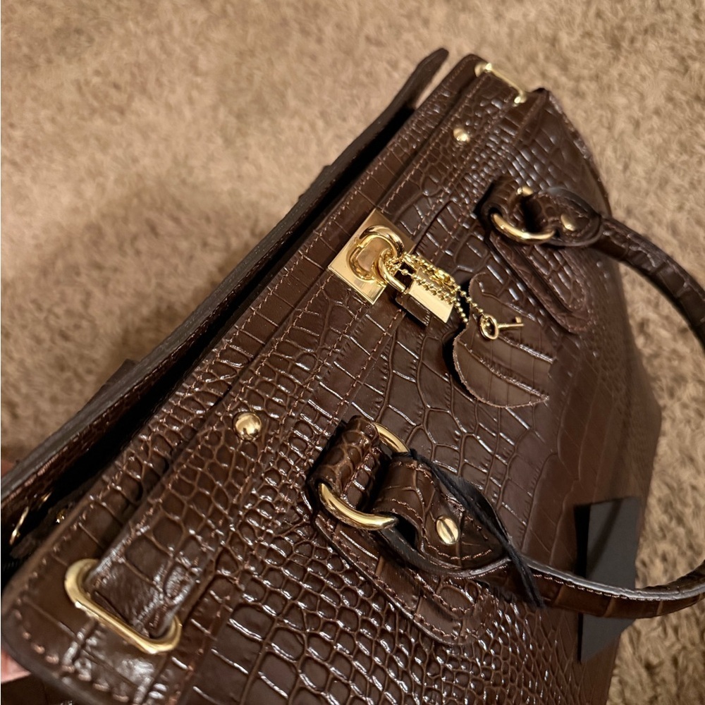 Massimo Castelli Brown Croc-Embossed Large Leather Bag - Picture 11 of 11